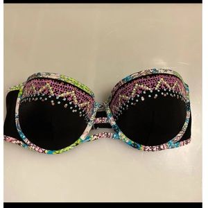 Victoria’s secret embroidered multi color strapless bikini top 32D